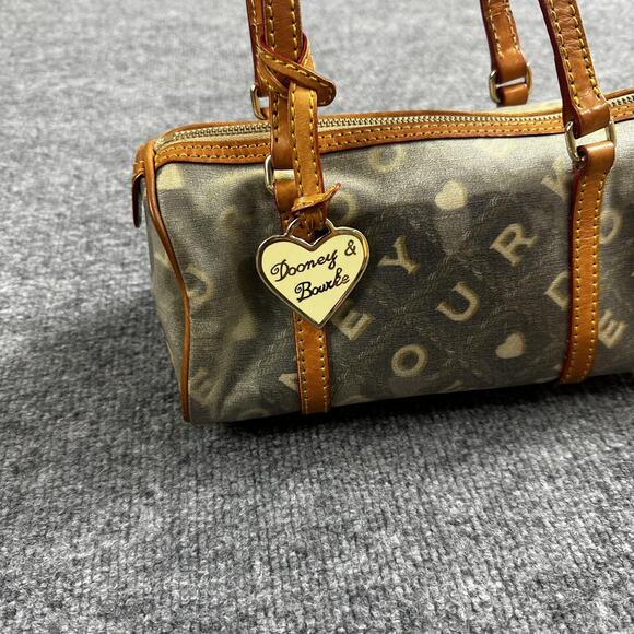 Dooney Bourke Mini Barrel Satchel Brown Logo Canvas Leather Heart Charm Y2K - Picture 2 of 16